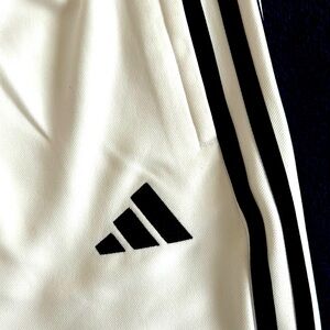Adidas Tapered Leg, Full Length Football/Soccer Pants in white w black stripes